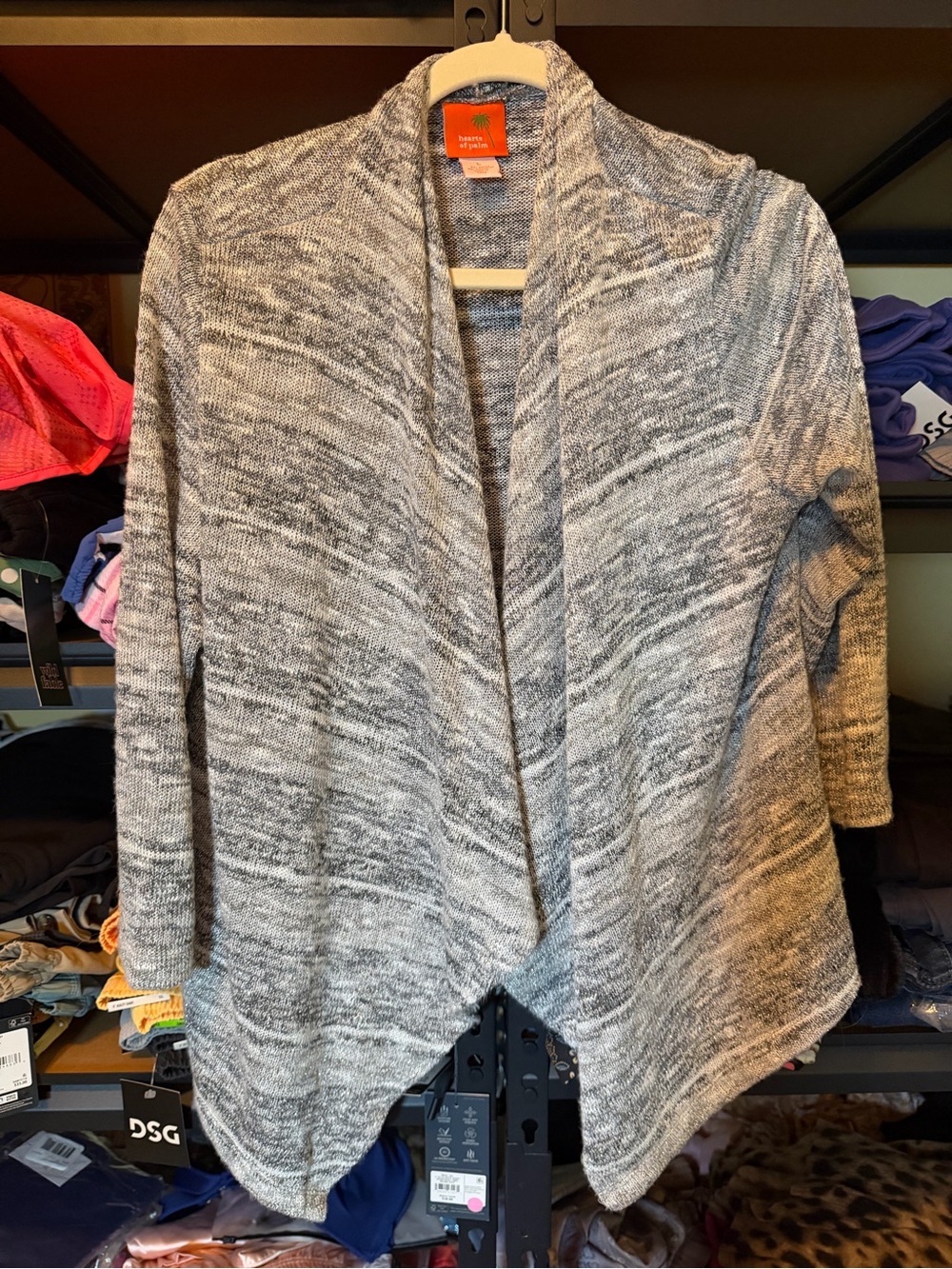 Hearts of Palm Women’s Large Gray Metallic Marled Knit Waterfall Cardigan - Picture 2 of 12